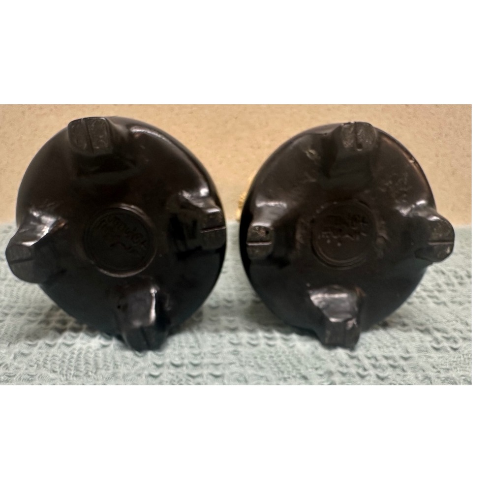 Vintage Carved‎ Foo Dog Lions Pair Ivory Color On Black Wood Stands - Picture 4 of 12